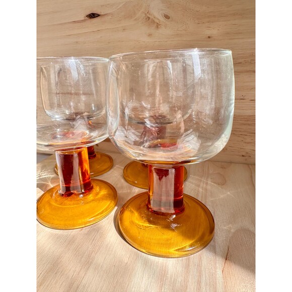 Italian Amber glass 70S, Kitchen decoration, set of 4 amber colored glasses - Picture 3 of 4